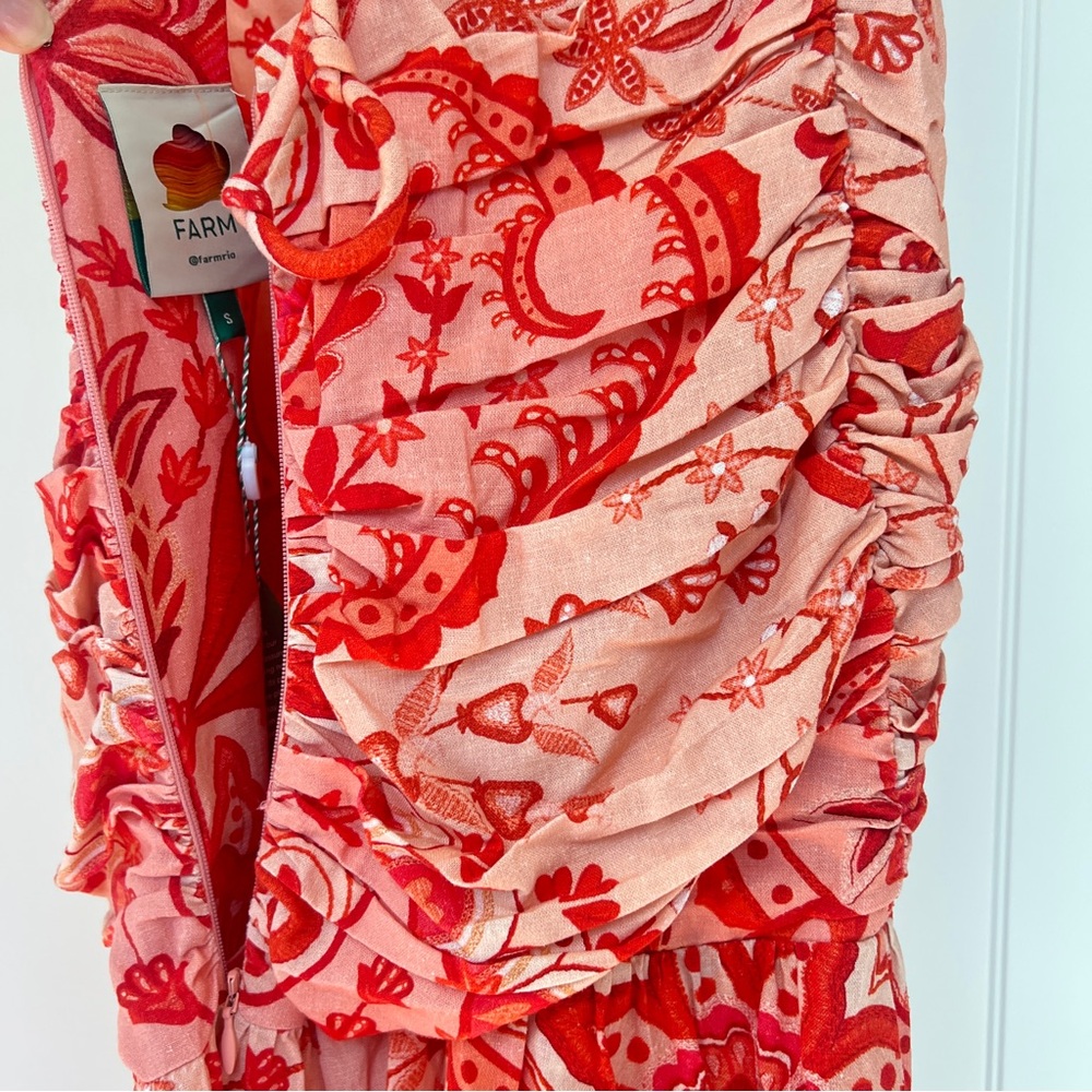 FARM Rio Red Jaipur Crossover Euroflax Linen Maxi Dress Size Small NWT - Picture 9 of 16